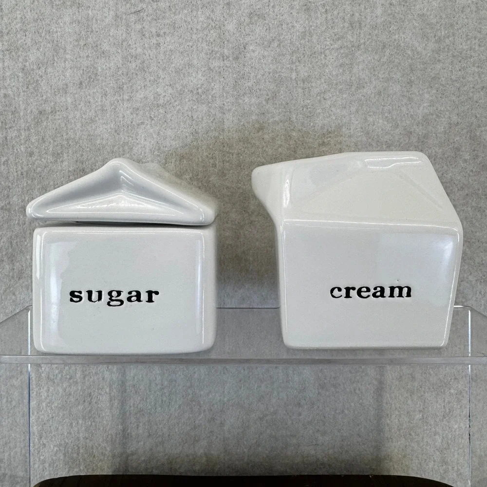 White Ceramic Milk Carton Sugar and Cream Set Modern Farmhouse Decor